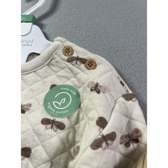 Little Planet Carters Unisex Baby 3M Set 2 Long Sleeve Tops & Pants Organic Tan - Picture 3 of 9